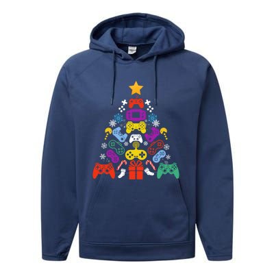 Funny Xmas Gamer Games Controllers Christmas Tree Boys Cool Gift Performance Fleece Hoodie