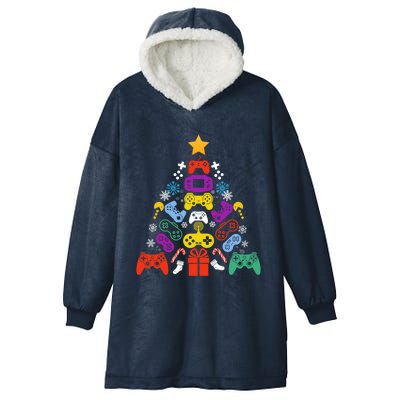 Funny Xmas Gamer Games Controllers Christmas Tree Boys Cool Gift Hooded Wearable Blanket