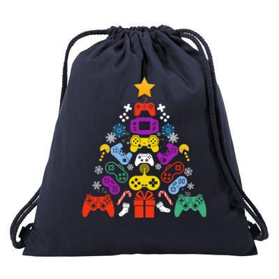 Funny Xmas Gamer Games Controllers Christmas Tree Boys Cool Gift Drawstring Bag