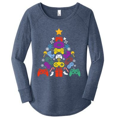 Funny Xmas Gamer Games Controllers Christmas Tree Boys Cool Gift Women's Perfect Tri Tunic Long Sleeve Shirt