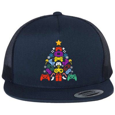 Funny Xmas Gamer Games Controllers Christmas Tree Boys Cool Gift Flat Bill Trucker Hat