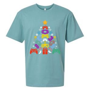 Funny Xmas Gamer Games Controllers Christmas Tree Boys Cool Gift Sueded Cloud Jersey T-Shirt