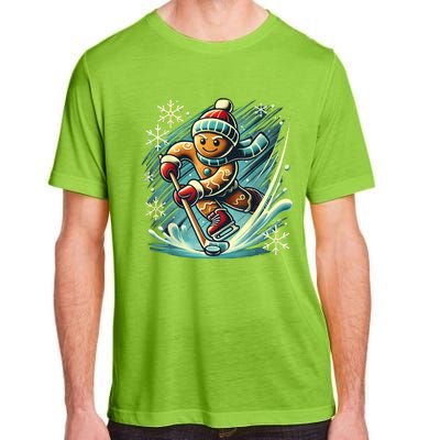 Funny Xmas Gingerbread Playing Ice Hockey Lovers Christmas Gift Adult ChromaSoft Performance T-Shirt