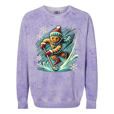 Funny Xmas Gingerbread Playing Ice Hockey Lovers Christmas Gift Colorblast Crewneck Sweatshirt