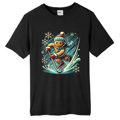 Funny Xmas Gingerbread Playing Ice Hockey Lovers Christmas Gift Tall Fusion ChromaSoft Performance T-Shirt