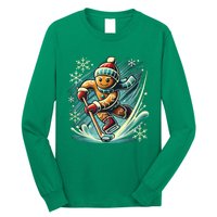 Funny Xmas Gingerbread Playing Ice Hockey Lovers Christmas Gift Long Sleeve Shirt