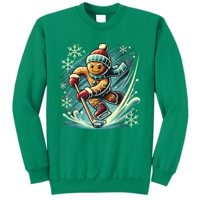 Funny Xmas Gingerbread Playing Ice Hockey Lovers Christmas Gift Sweatshirt