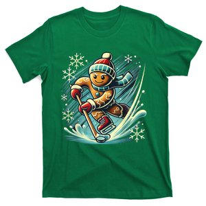 Funny Xmas Gingerbread Playing Ice Hockey Lovers Christmas Gift T-Shirt