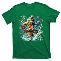 Funny Xmas Gingerbread Playing Ice Hockey Lovers Christmas Gift T-Shirt