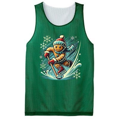 Funny Xmas Gingerbread Playing Ice Hockey Lovers Christmas Gift Mesh Reversible Basketball Jersey Tank