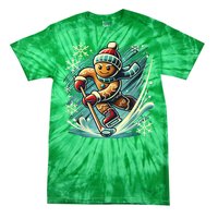 Funny Xmas Gingerbread Playing Ice Hockey Lovers Christmas Gift Tie-Dye T-Shirt