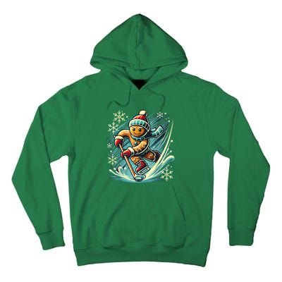 Funny Xmas Gingerbread Playing Ice Hockey Lovers Christmas Gift Tall Hoodie