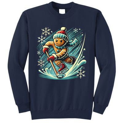 Funny Xmas Gingerbread Playing Ice Hockey Lovers Christmas Gift Tall Sweatshirt