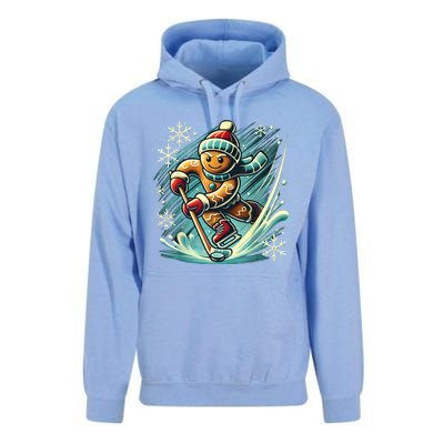 Funny Xmas Gingerbread Playing Ice Hockey Lovers Christmas Gift Unisex Surf Hoodie