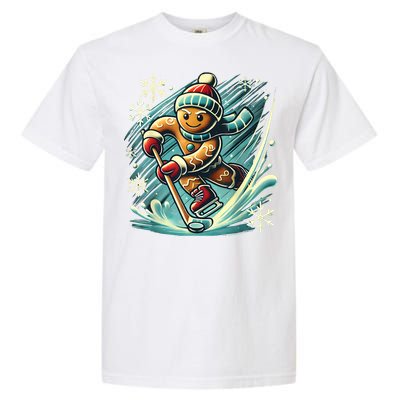 Funny Xmas Gingerbread Playing Ice Hockey Lovers Christmas Gift Garment-Dyed Heavyweight T-Shirt