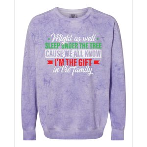 Funny Xmas Gift Might As Well Sleep Under Tree Cause We Know Colorblast Crewneck Sweatshirt