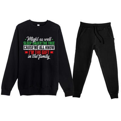 Funny Xmas Gift Might As Well Sleep Under Tree Cause We Know Premium Crewneck Sweatsuit Set