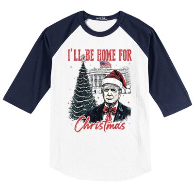 Funny Xmas Humorous Trump Ill Be Home For Christmas 2024 Gift Baseball Sleeve Shirt