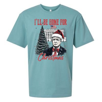 Funny Xmas Humorous Trump Ill Be Home For Christmas 2024 Gift Sueded Cloud Jersey T-Shirt