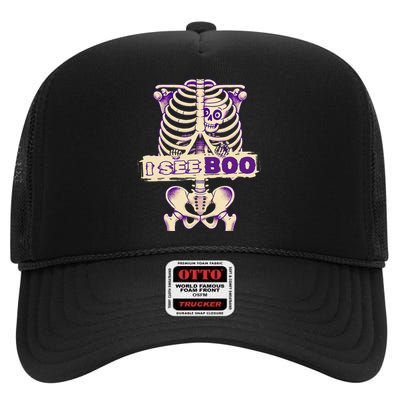 Funny Xray Halloween Costume Rib Cage Skeleton Dog See Boo High Crown Mesh Back Trucker Hat