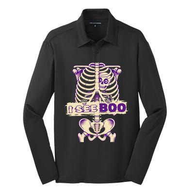 Funny Xray Halloween Costume Rib Cage Skeleton Dog See Boo Silk Touch Performance Long Sleeve Polo