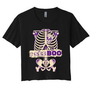 Funny Xray Halloween Costume Rib Cage Skeleton Dog See Boo Women's Crop Top Tee