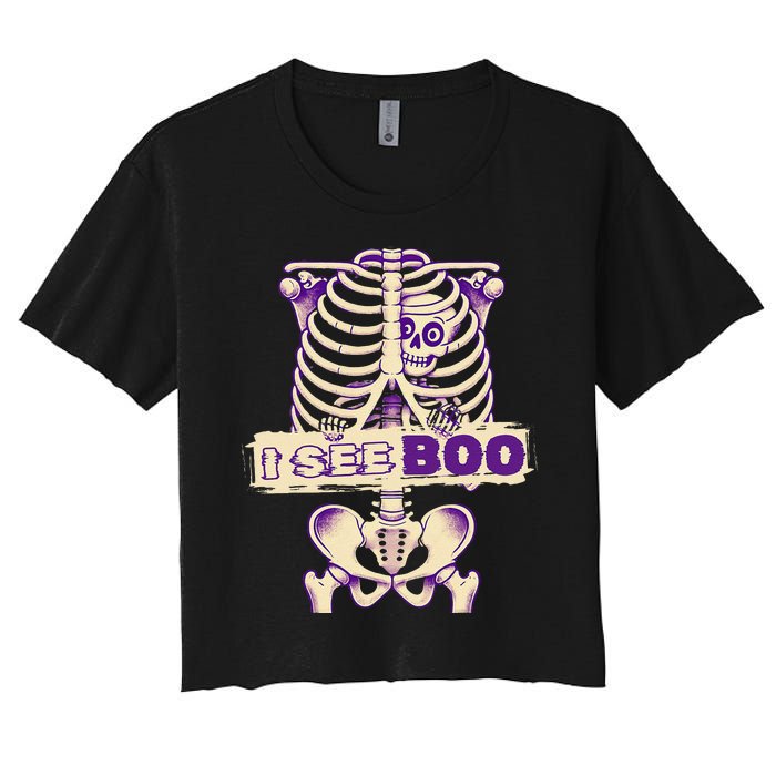 Funny Xray Halloween Costume Rib Cage Skeleton Dog See Boo Women's Crop Top Tee