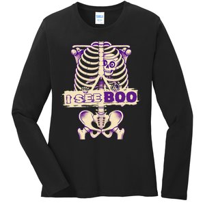 Funny Xray Halloween Costume Rib Cage Skeleton Dog See Boo Ladies Long Sleeve Shirt