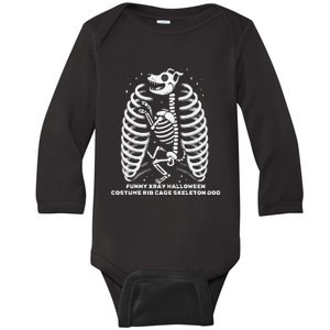 Funny Xray Halloween Costume Rib Cage Skeleton Dog Baby Long Sleeve Bodysuit