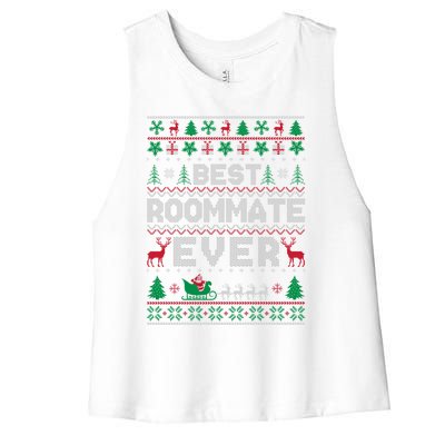 Funny Xmas Holiday Best Roommate Ever Ugly Christmas Sweater Meaningful Gift Women's Racerback Cropped Tank