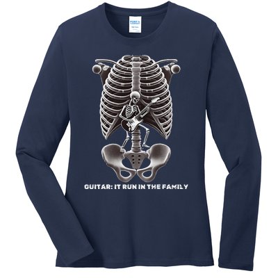 Funny Xray Halloween Costume Rib Cage Skeleton Dog Guitar Ladies Long Sleeve Shirt