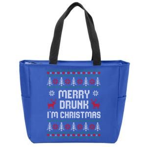 Funny Xmas Ing Ugly Sweater Merry Drunk IM Christmas Funny Gift Zip Tote Bag