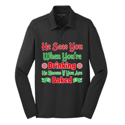 Funniest Xmas Ing Gift Santa Sees You Merry Xmas Gift Silk Touch Performance Long Sleeve Polo