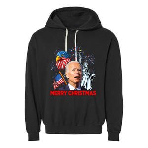 Funny Xmas Joe Biden Merry Christmas Funny 4th Of July Garment-Dyed Fleece Hoodie