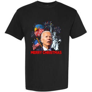 Funny Xmas Joe Biden Merry Christmas Funny 4th Of July Garment-Dyed Heavyweight T-Shirt