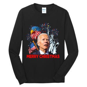 Funny Xmas Joe Biden Merry Christmas Funny 4th Of July Tall Long Sleeve T-Shirt