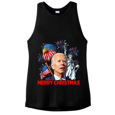 Funny Xmas Joe Biden Merry Christmas Funny 4th Of July Ladies PosiCharge Tri-Blend Wicking Tank