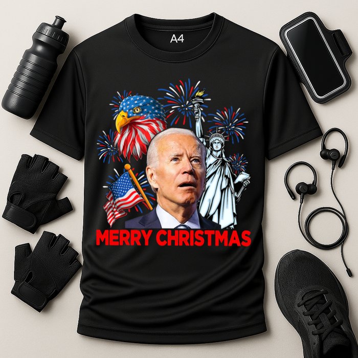 Funny Xmas Joe Biden Merry Christmas Funny 4th Of July Cooling Performance Crew T-Shirt