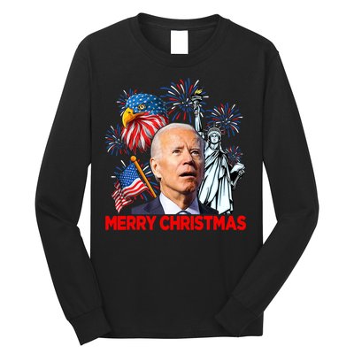 Funny Xmas Joe Biden Merry Christmas Funny 4th Of July Long Sleeve Shirt