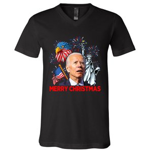 Funny Xmas Joe Biden Merry Christmas Funny 4th Of July V-Neck T-Shirt