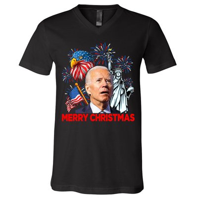 Funny Xmas Joe Biden Merry Christmas Funny 4th Of July V-Neck T-Shirt