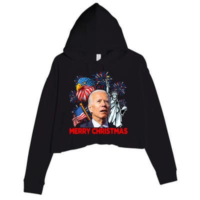 Funny Xmas Joe Biden Merry Christmas Funny 4th Of July Crop Fleece Hoodie
