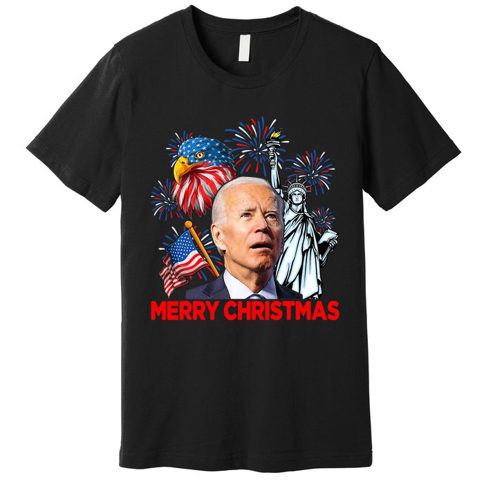 Funny Xmas Joe Biden Merry Christmas Funny 4th Of July Premium T-Shirt