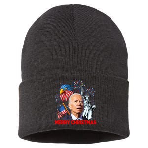 Funny Xmas Joe Biden Merry Christmas Funny 4th Of July Sustainable Knit Beanie