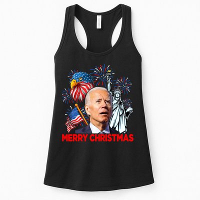Funny Xmas Joe Biden Merry Christmas Funny 4th Of July Womens Tank Top