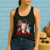 Funny Xmas Joe Biden Merry Christmas Funny 4th Of July Womens Tank Top