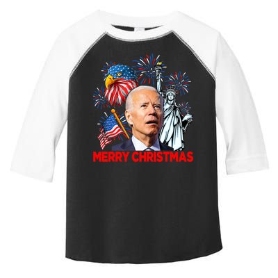 Funny Xmas Joe Biden Merry Christmas Funny 4th Of July Toddler Fine Jersey T-Shirt