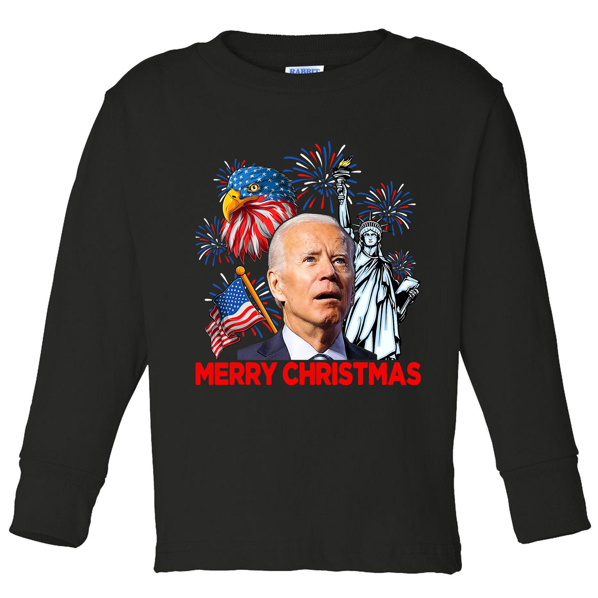 Funny Xmas Joe Biden Merry Christmas Funny 4th Of July Toddler Long Sleeve Shirt