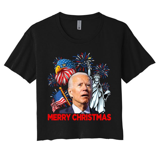 Funny Xmas Joe Biden Merry Christmas Funny 4th Of July Crop Top