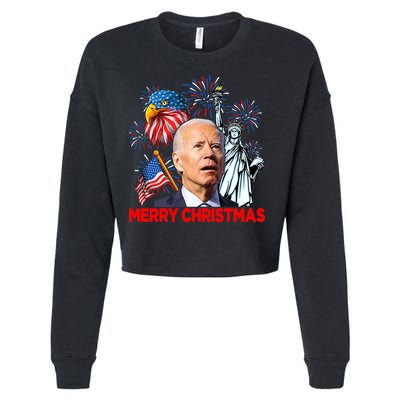 Funny Xmas Joe Biden Merry Christmas Funny 4th Of July Cropped Pullover Crew